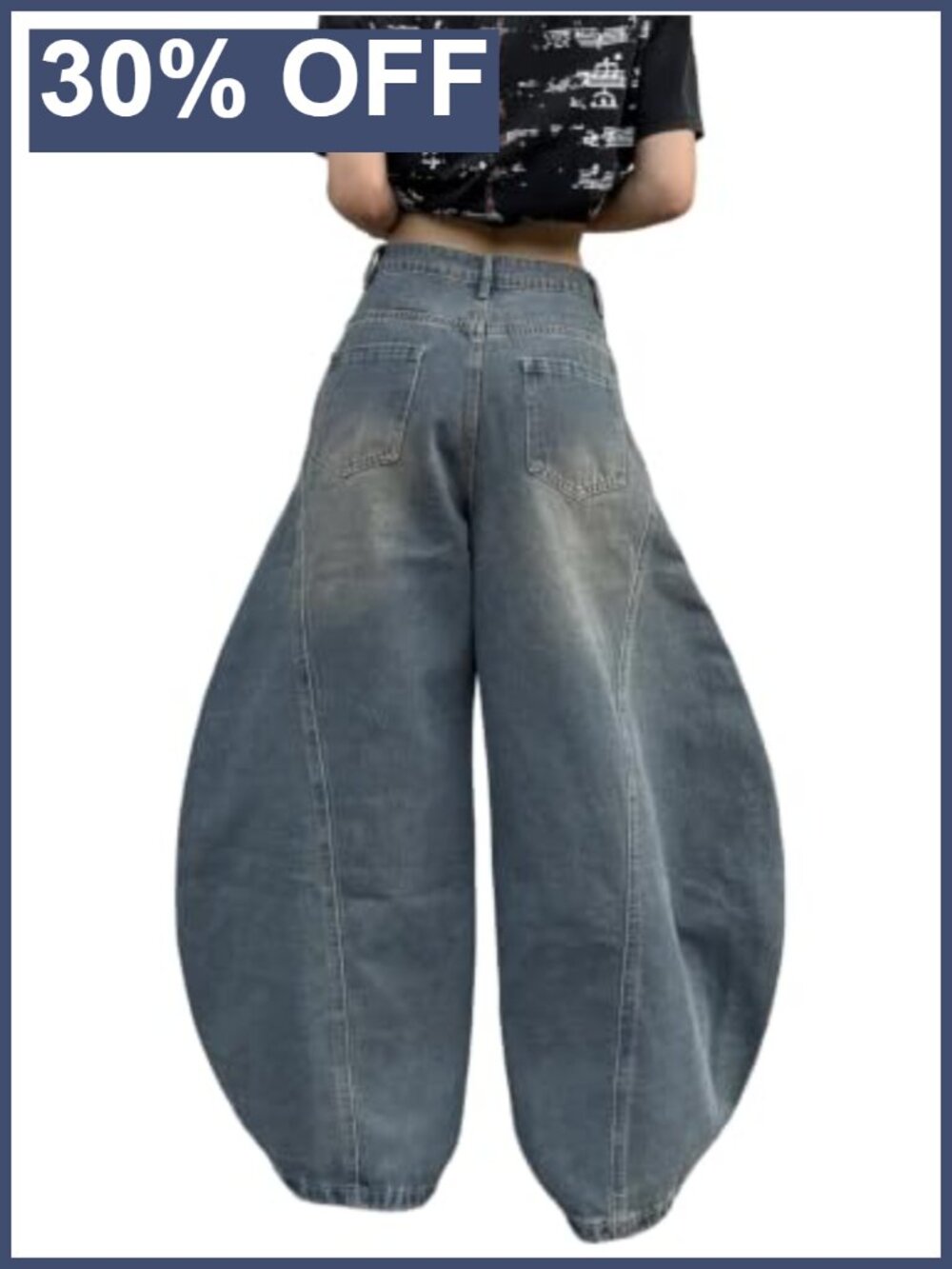 Wide Leg Barrel Jeans Baggy Mid Rise Denim Pants Cargo Pockets Womens